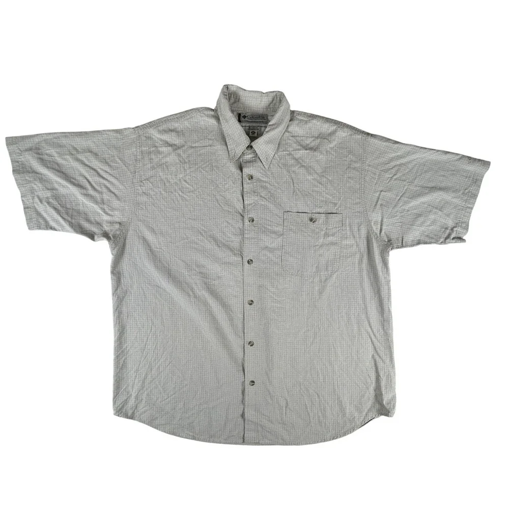 Columbia Shirt Mens 2XL Beige Plaid Short Sleeve Button Up Outdoors Hiking XXL